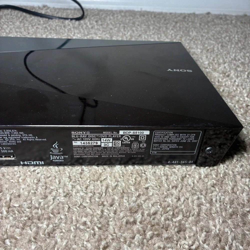 Sony BDP-S5100 Blu-Ray 3D DVD Disc Player WiFi HDMI Smart Home w/ Remote Tested